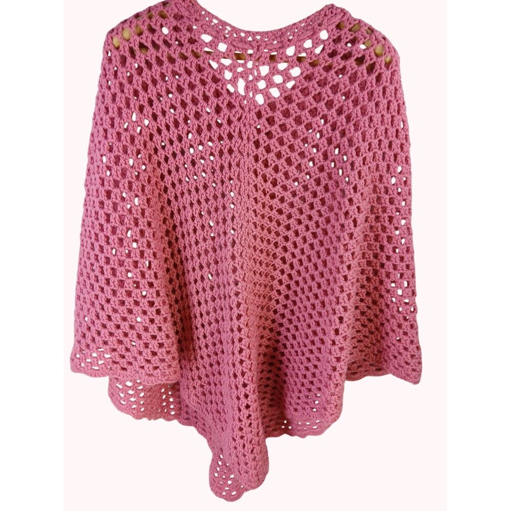 Bohemian Retro Light Pink Crochet Poncho Tie Adjustable Cottagecore Festival OS - Picture 5 of 6